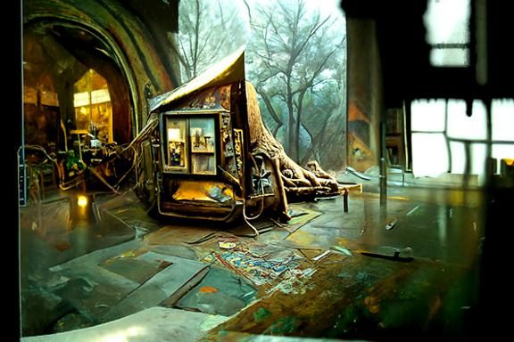 Magical Workshop Interior in Hyperrealistic Style