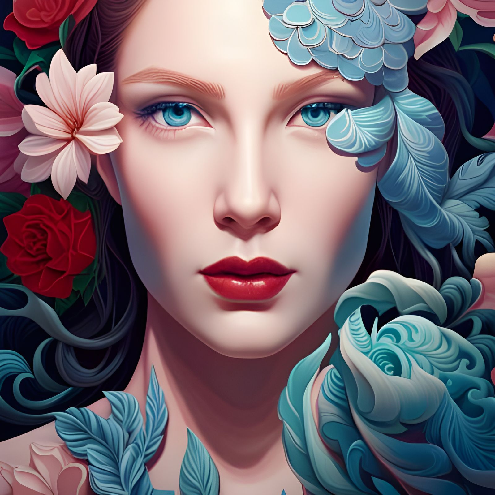 Floral Portrait in Surrealist Style