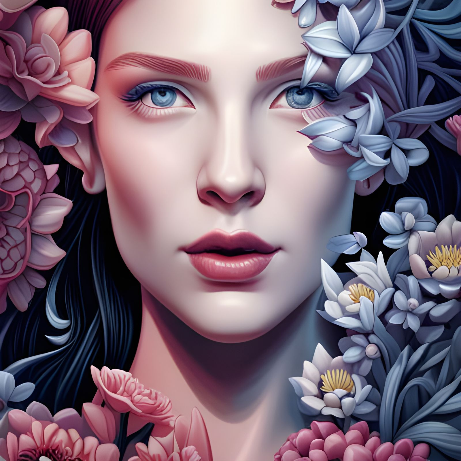 Floral Portrait in Surrealist Impressionist Style