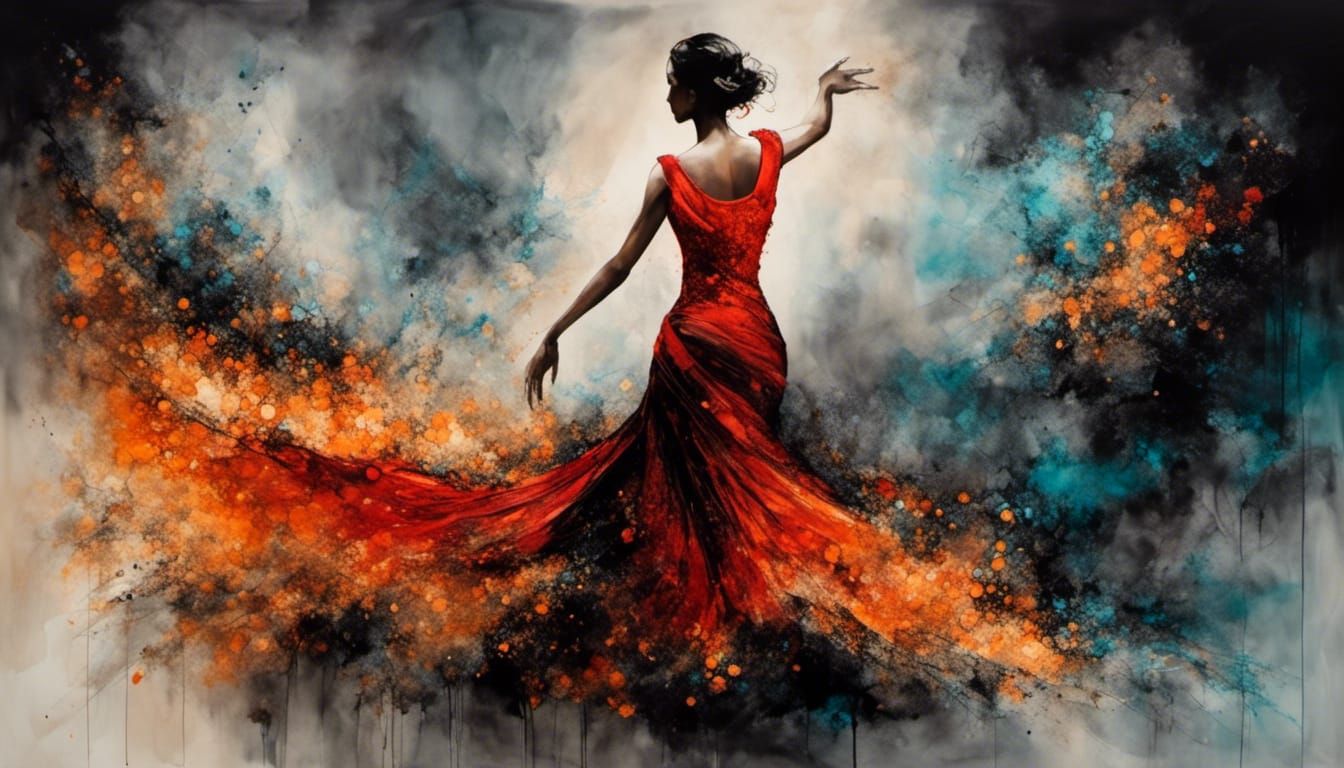 Dynamic Flamenco Dancer in Surreal 3D Painting