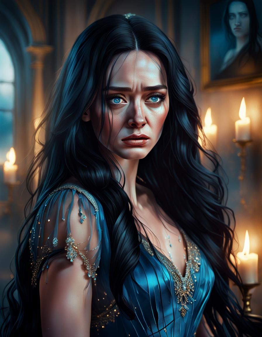 Melancholic Portrait of a Crying Woman in Digital Art