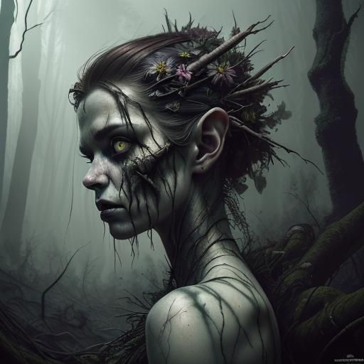 Dystopian Fairy in Forest, Gothic Fantasy Portrait