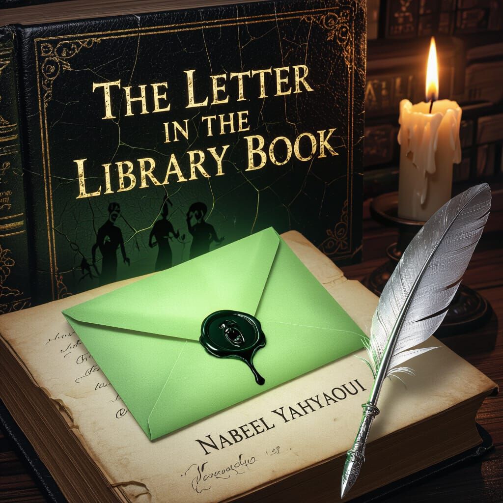 Haunted Library Book with Glowing Envelope in Dark Academia