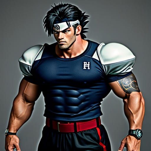 Muscular Bodybuilder in Football Gear and Tuxedo