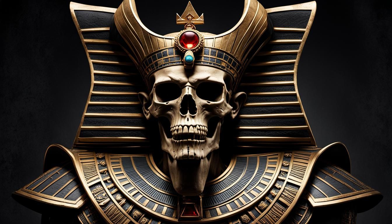 Undead Pharaoh Skull with Hieroglyphs