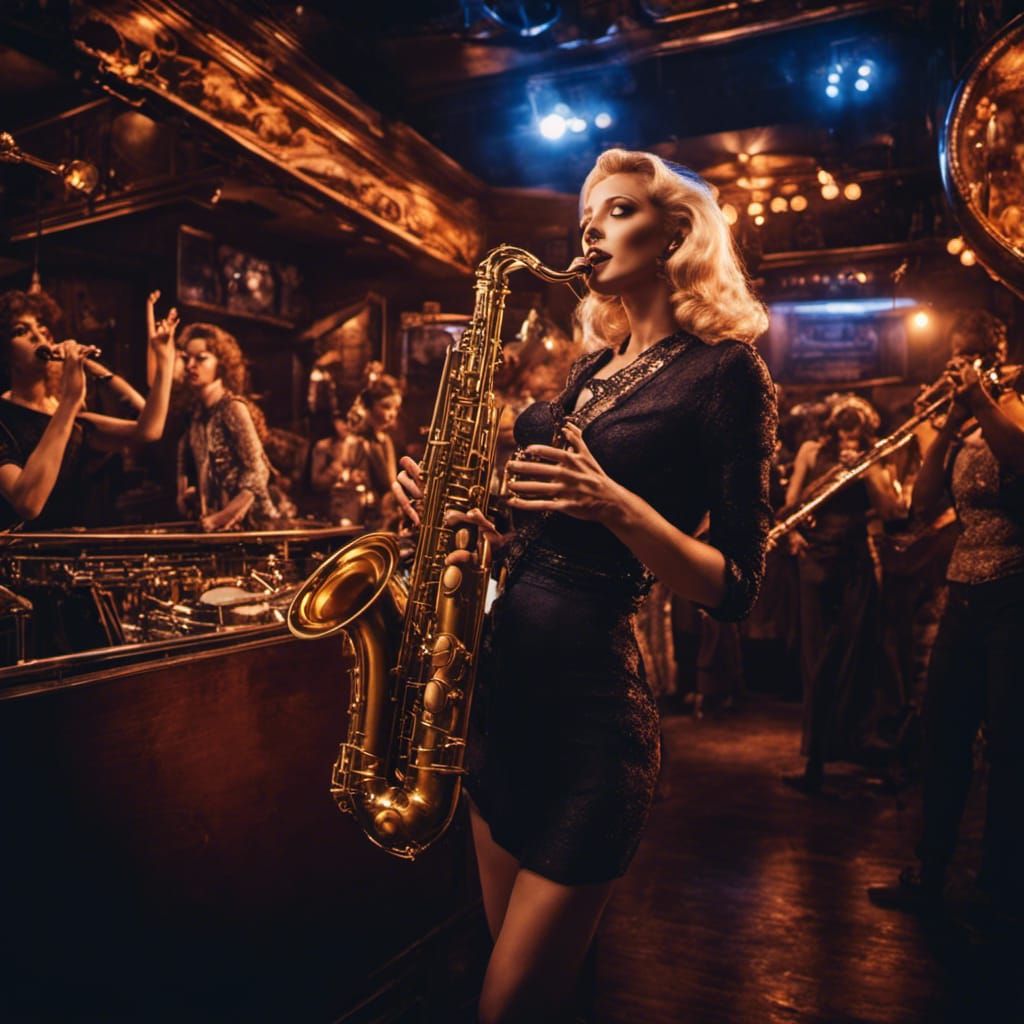 Blonde Saxophone Player in Big Band Era Club