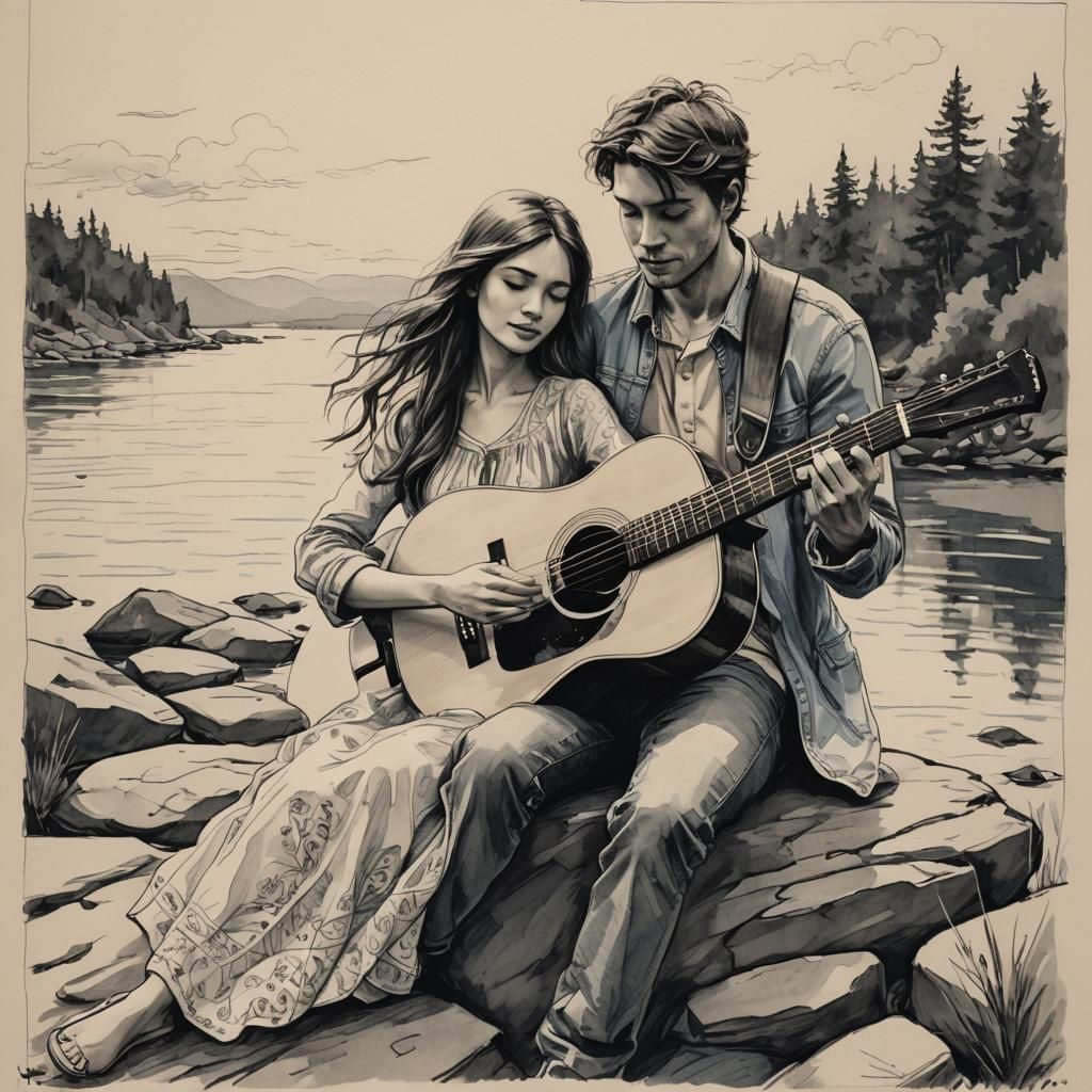 Young Couple Singing Blues by the River
