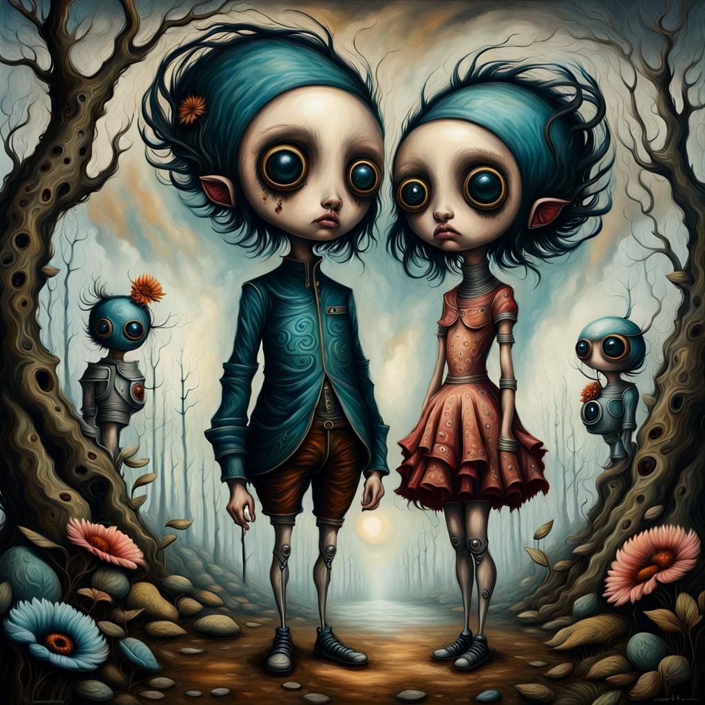 Two Figures in Pop Surrealism Style