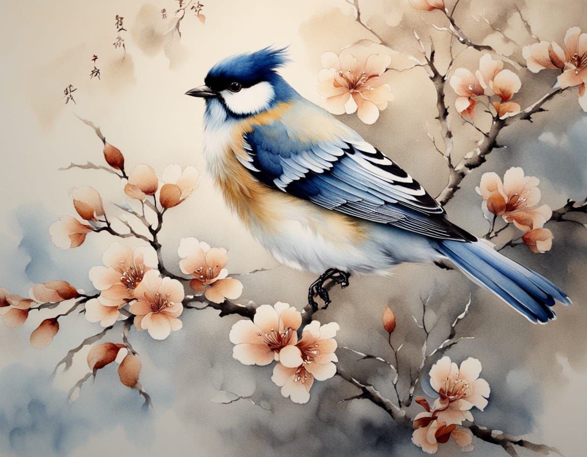 Fluffy Bird in Traditional Chinese Painting Style