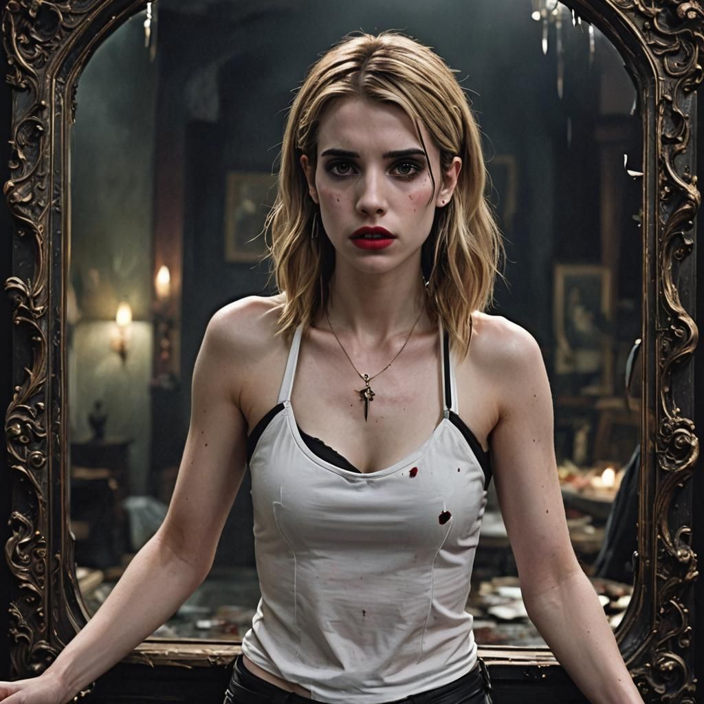 Emma Roberts as Vampire Balancing Before Mirror