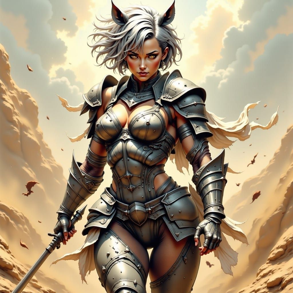 Rhino Warrior Woman in Anime Style