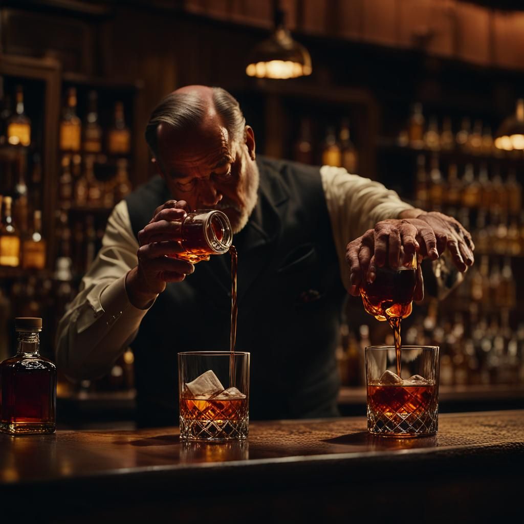 Warm Whiskey Bar Moment in Film-Grain Splendor
