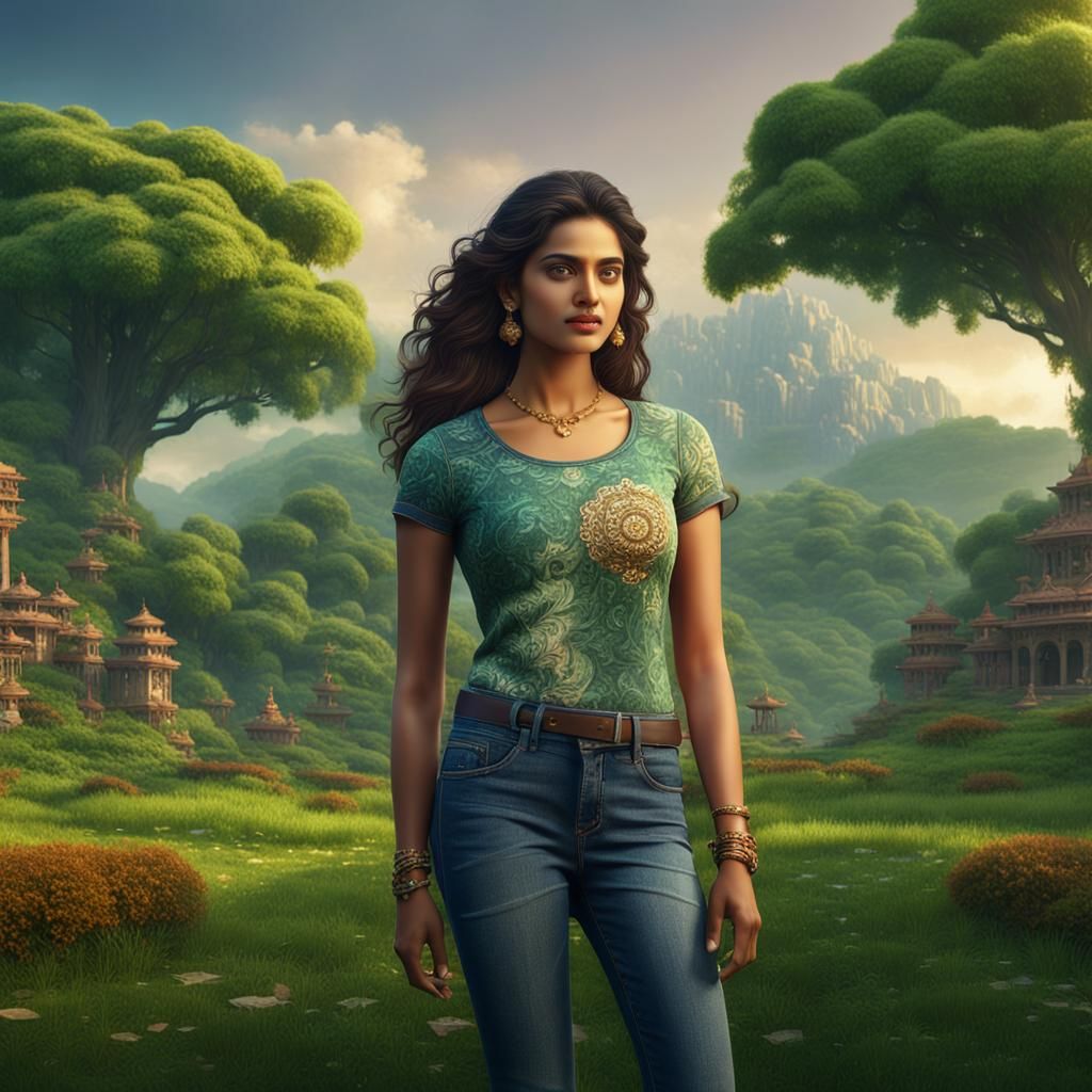 Indian Couple in Lush Greenery: Fantasy Concept Art