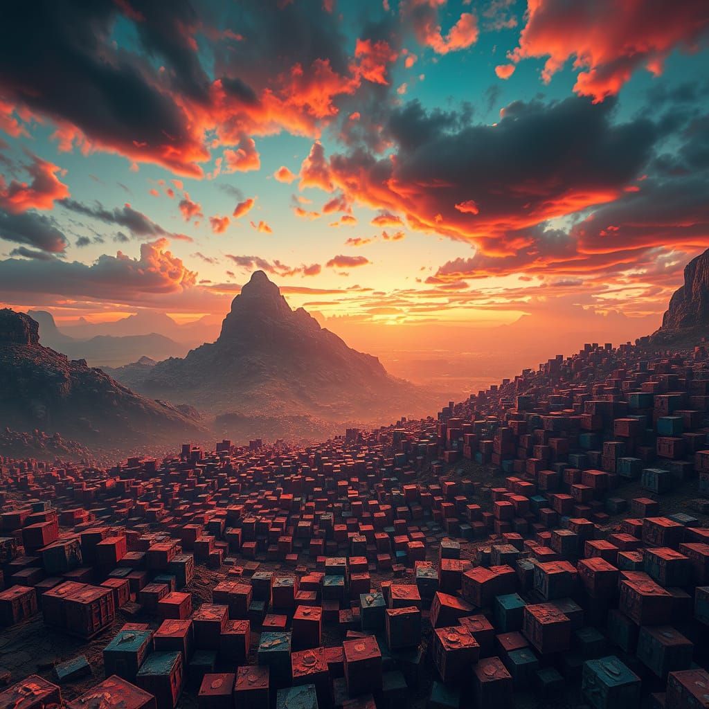 Hyperrealistic Cubist Landscape in Warm, Contrasting Colors