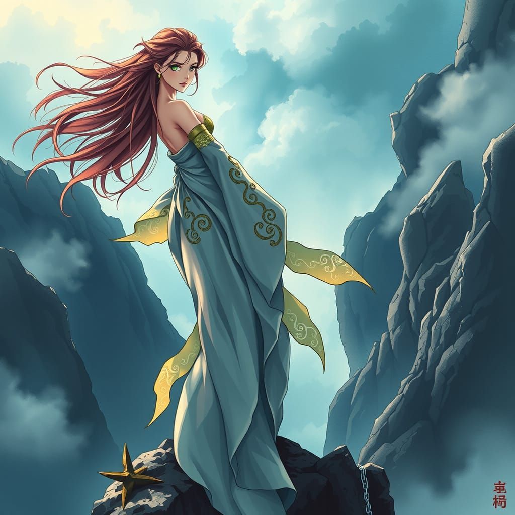 Ethereal Goddess of the Wild in Japanese Manga Style