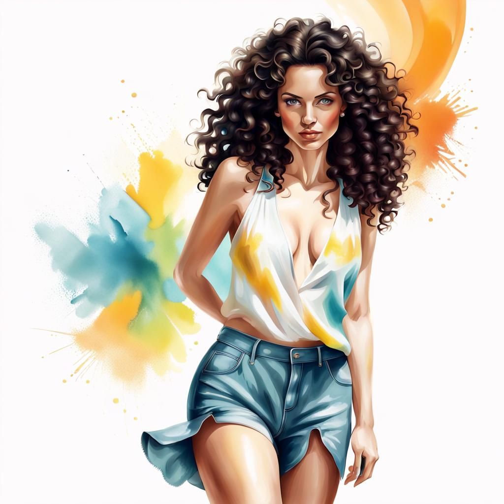 Airbrush Illustration: Handsome Woman in Summer Outfit