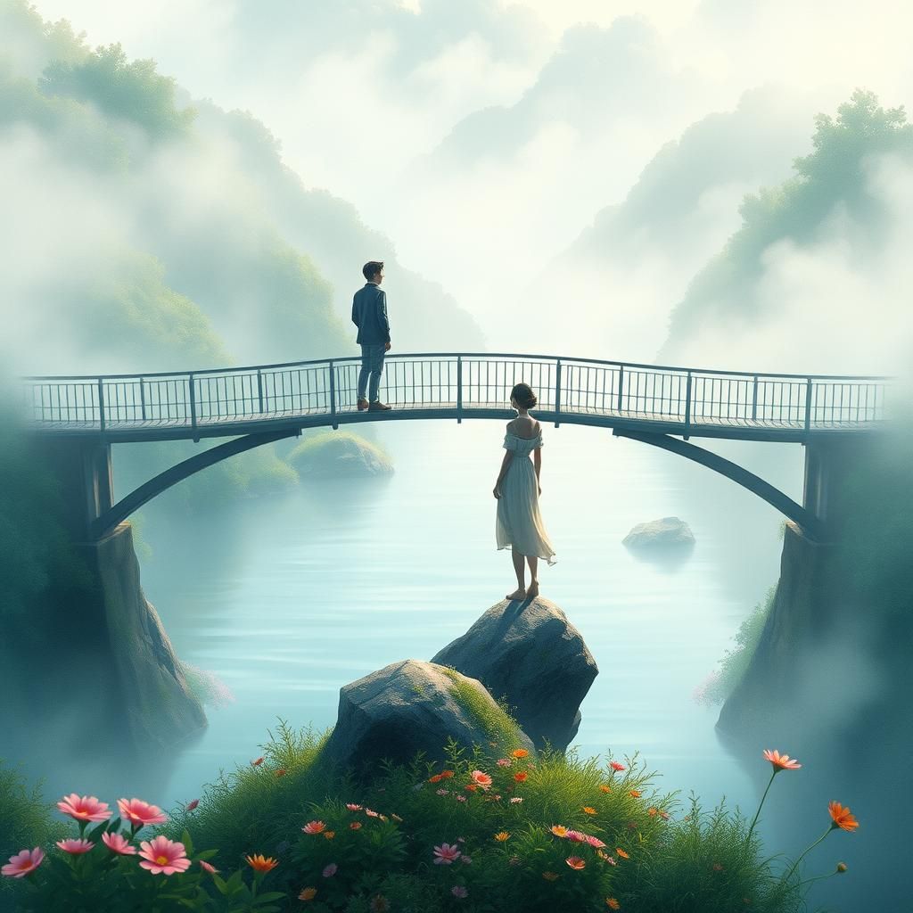 Ethereal Bridge Scene in Dreamy Digital Art Style