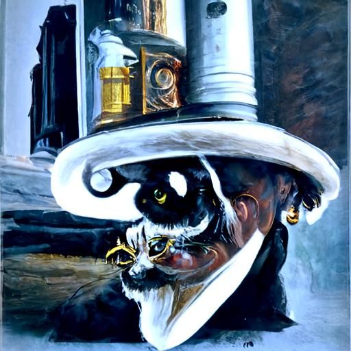 Cat in Top Hat: An Oil Painting