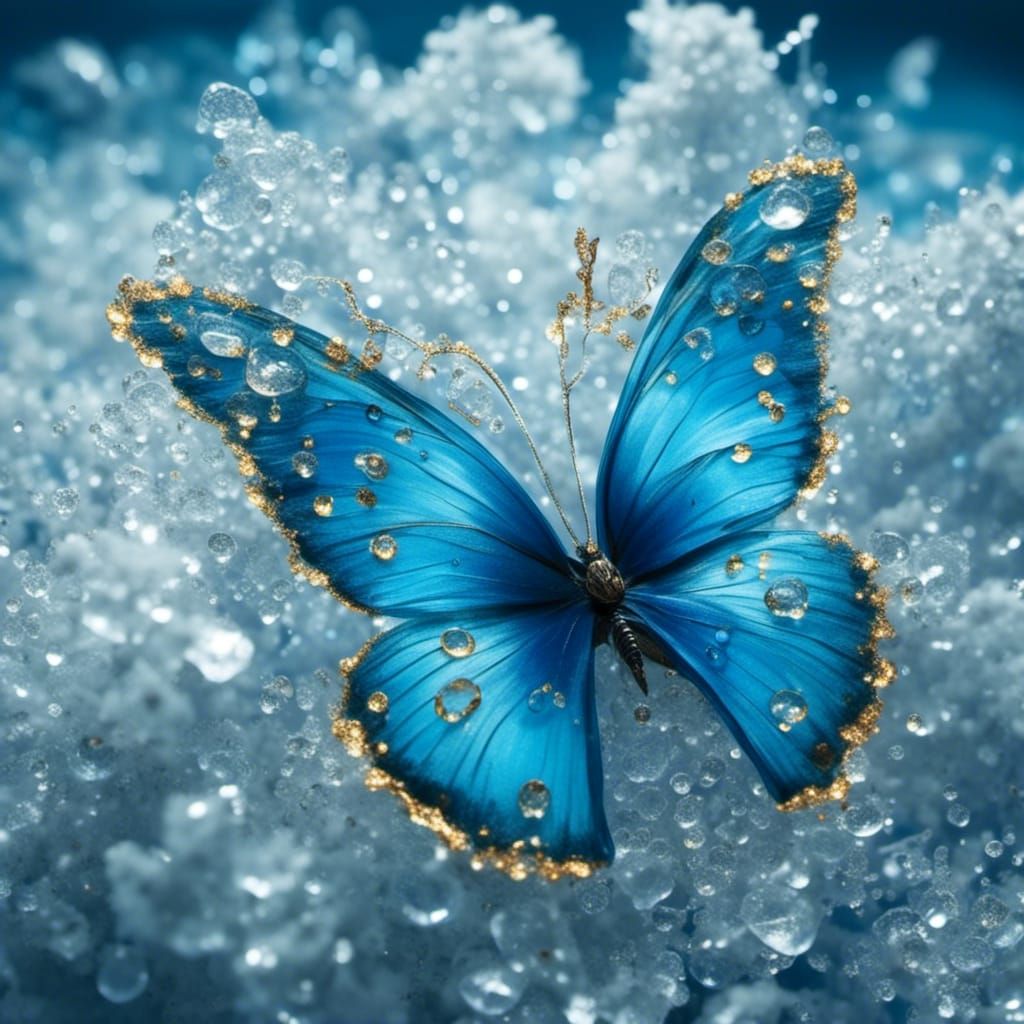 Blue Morpho Butterfly on Dandelion in Sunlight