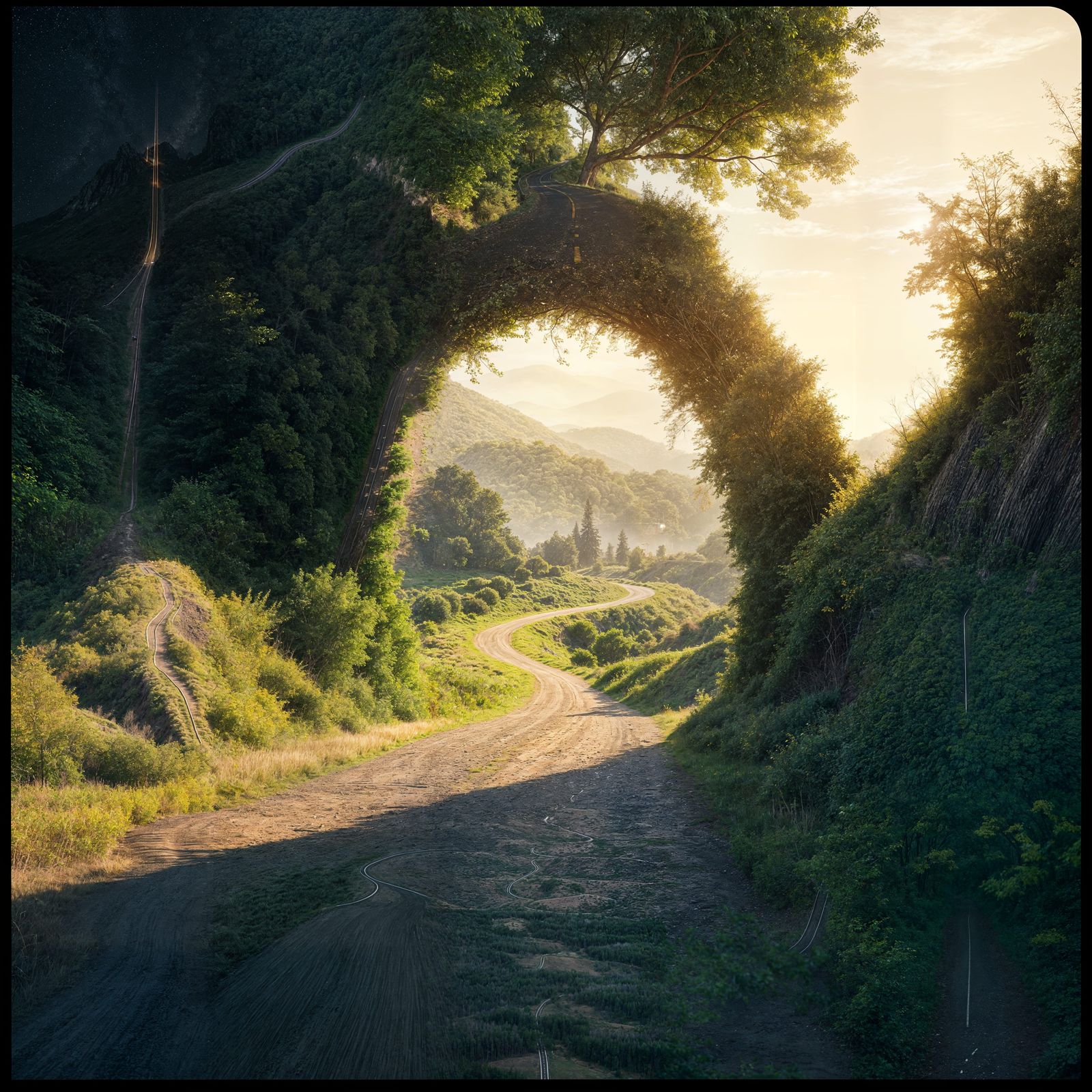 Enchanting Road Through Lush Landscape in Dreamy Style