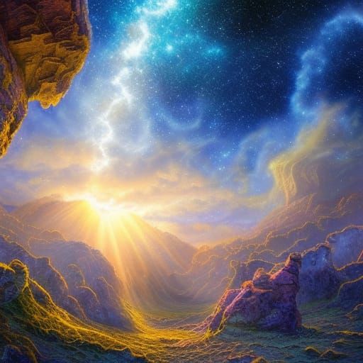 Crystal Cave with Golden Treasure: Fantasy Landscape