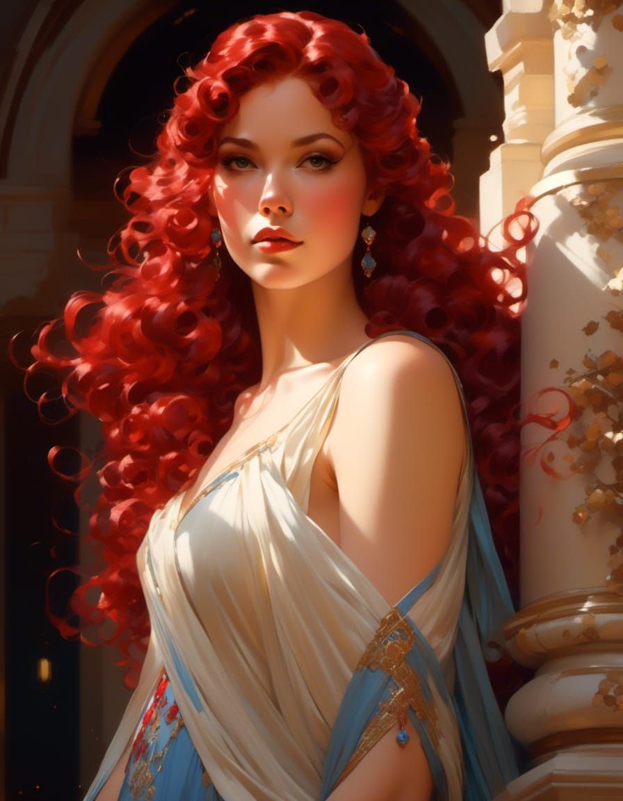 Princess Rose Red Portrait in Art Nouveau Style