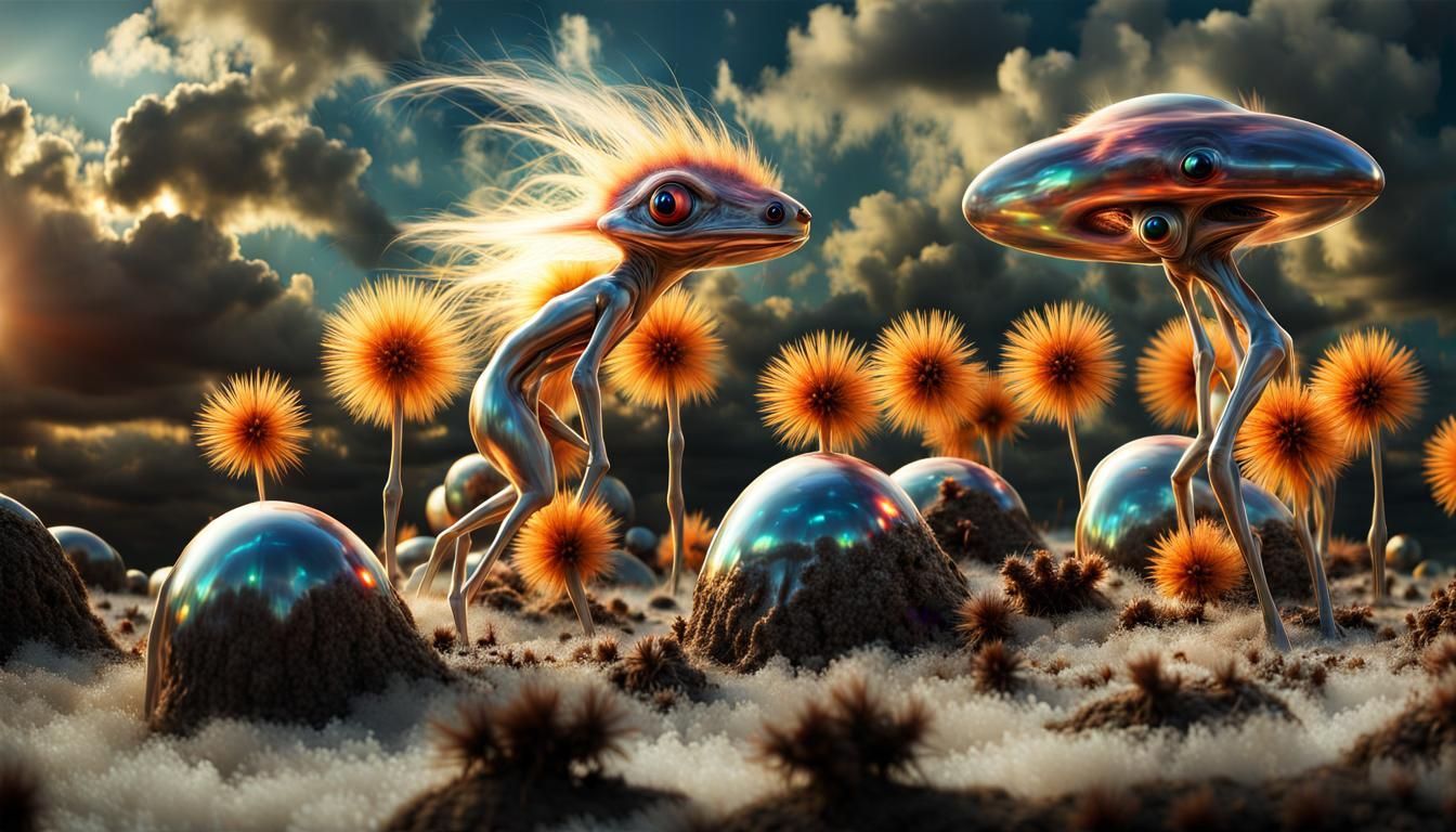 Exotic Aliens with Pets in Surreal Photo