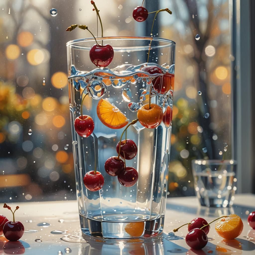 Photorealistic Watercolor: Orange Wedge in Glass