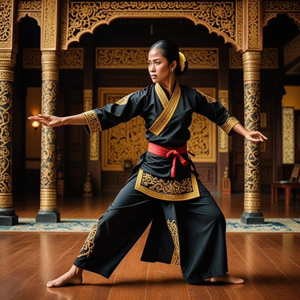 Malay Female Silat Practitioner in Elegant Movement
