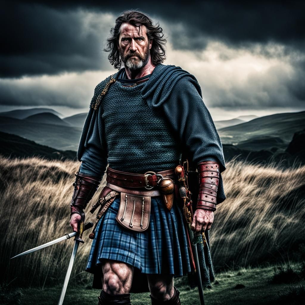 Hyperrealistic Portrait of William Wallace in Kilt