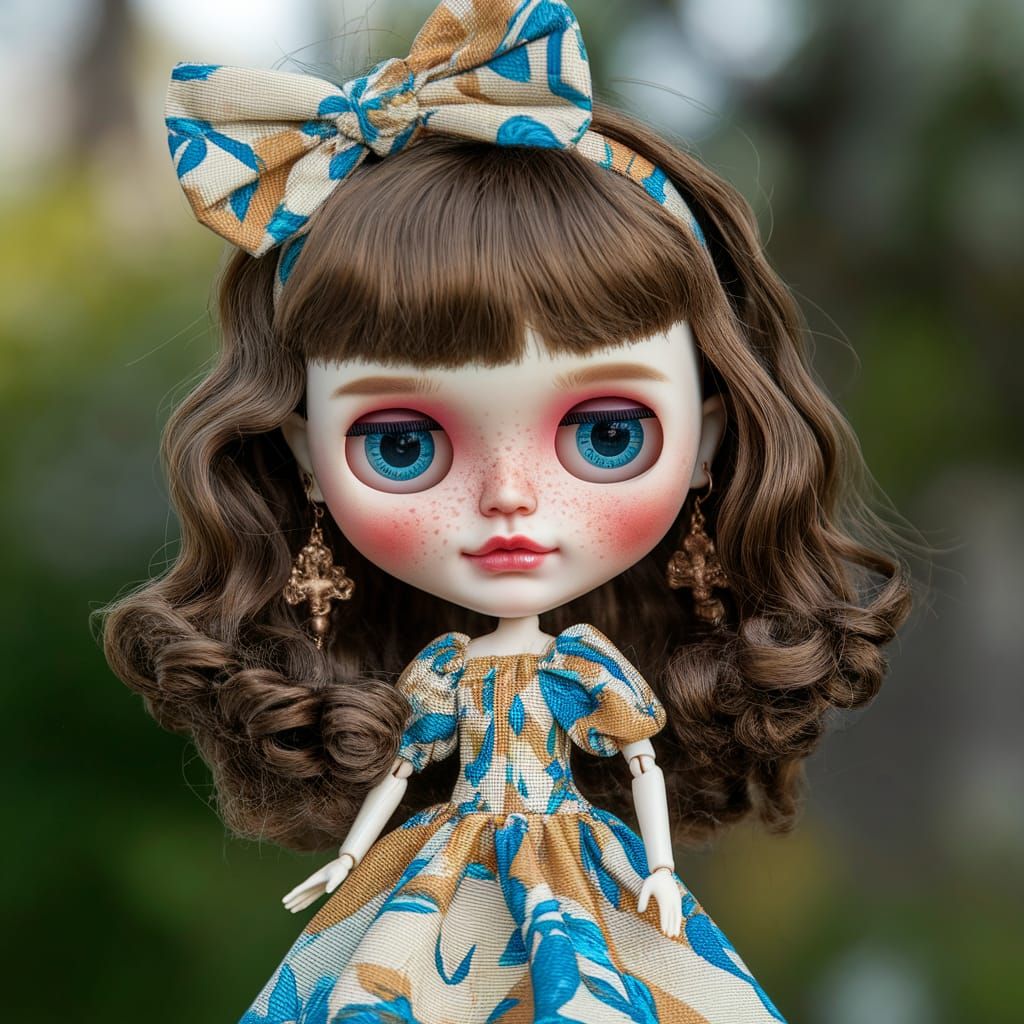 Blue and Brown Fluid Blythe Doll Portrait