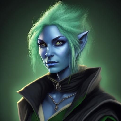 Fantasy Wizard with Blue Skin in D&D Style