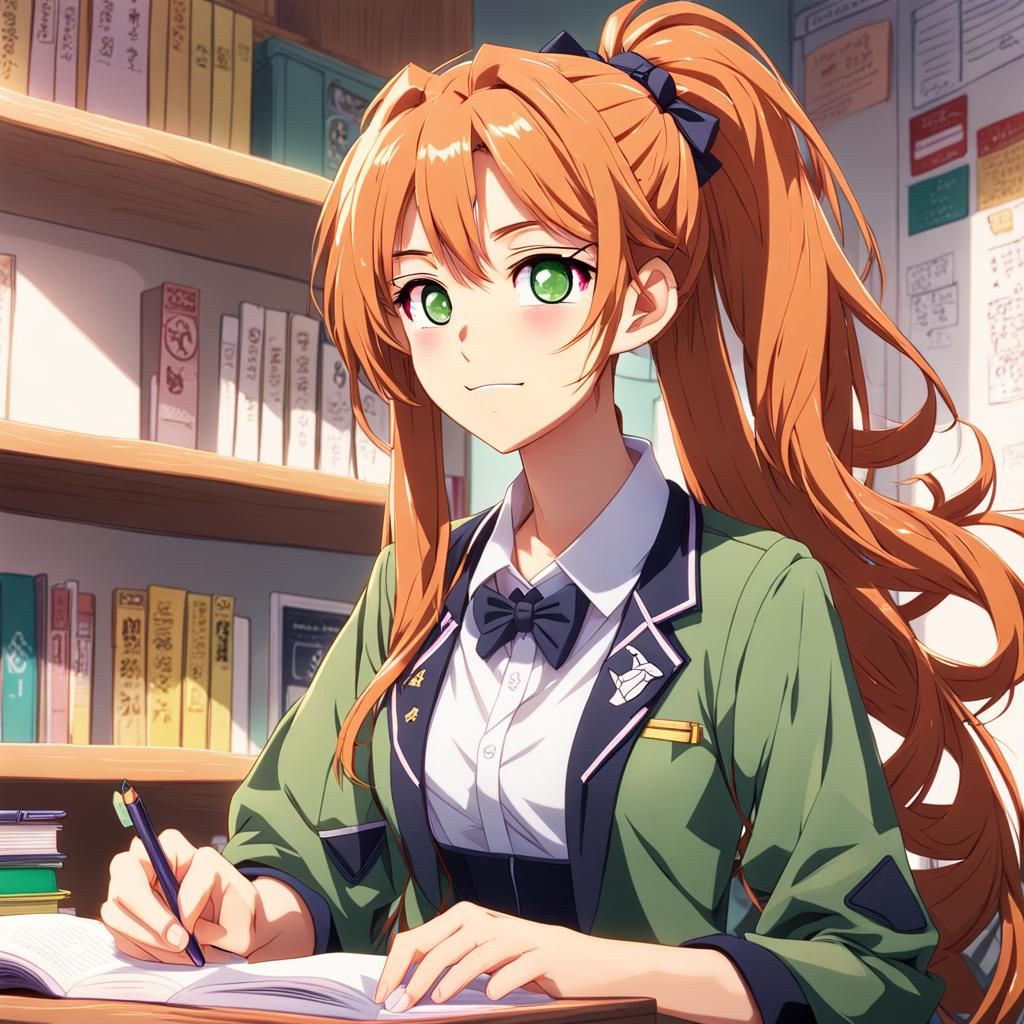 Anime Girl Reads Poems in Classroom