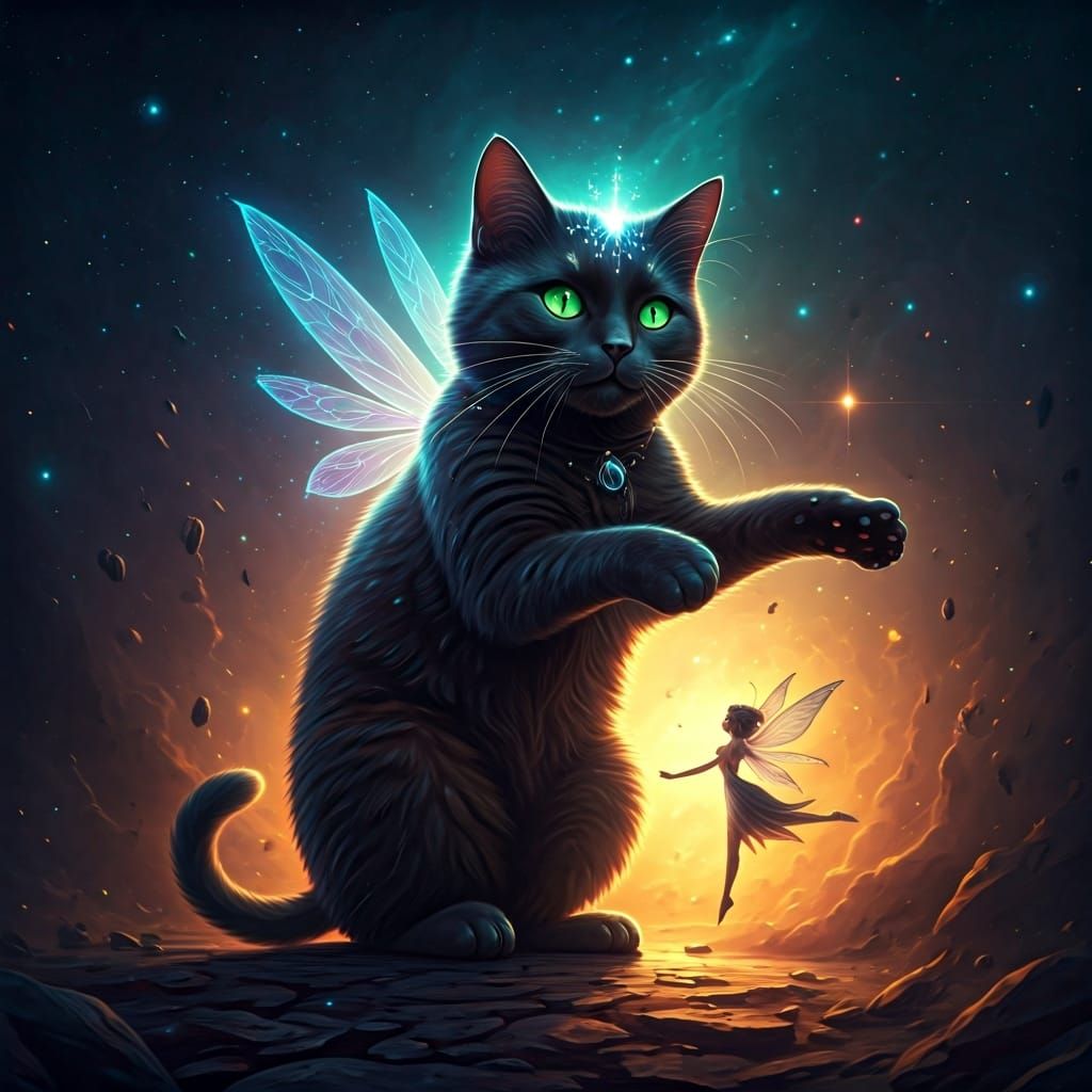 Cosmic Cat and Fairy Dance Among Nebulae