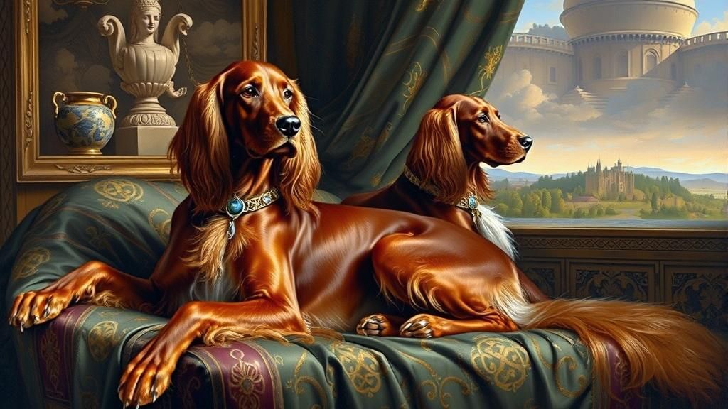 Regal Irish Setter in Renaissance Style Oil Painting