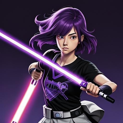 Cute Girl with Lightsaber in Anime Style