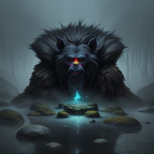 Trolls Holding Runestones in Expressionist Style