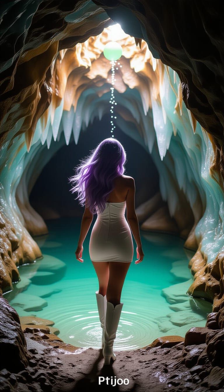 Ethereal Woman in Luminous Grotto