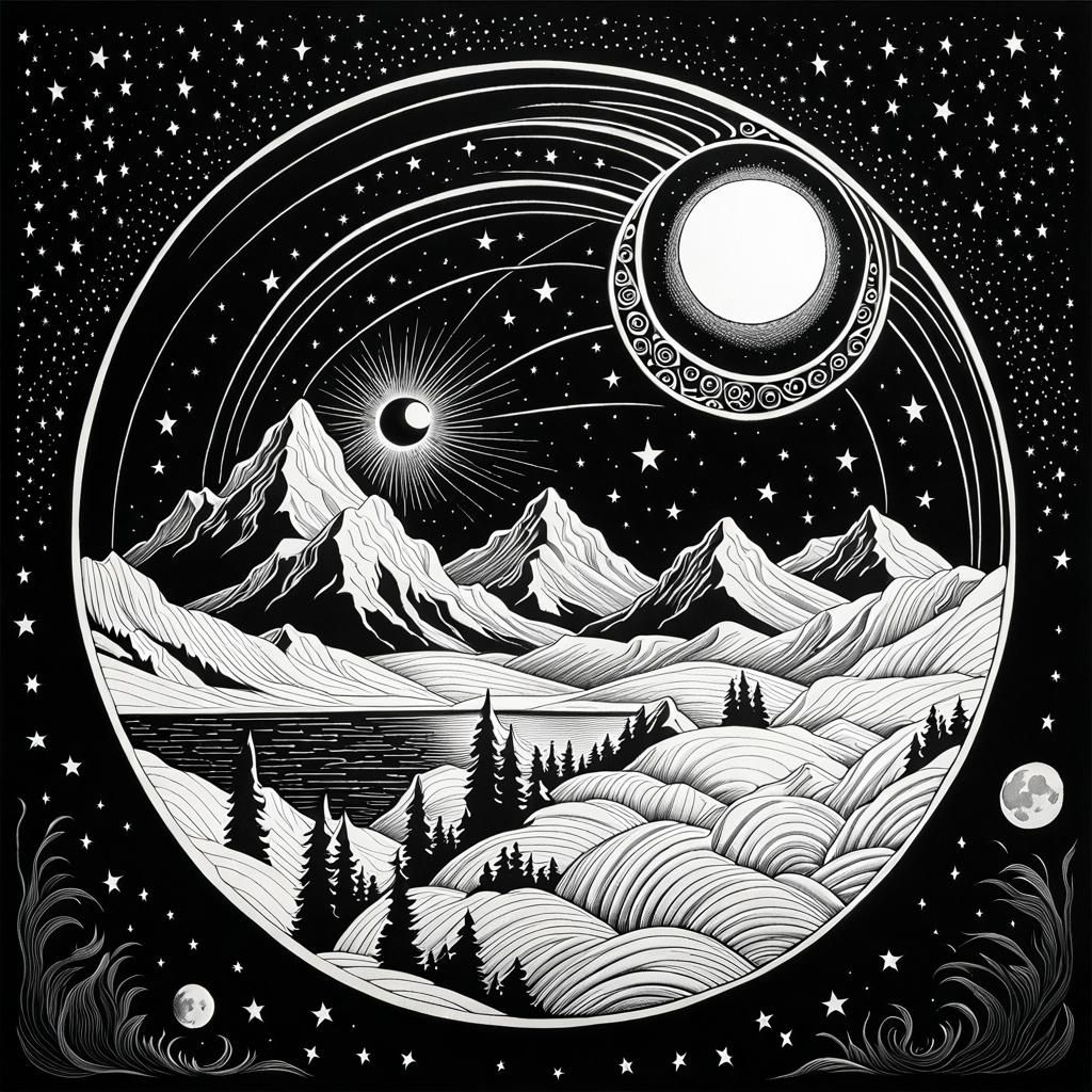 Escher-Style Moonlit Optical Illusion Drawing