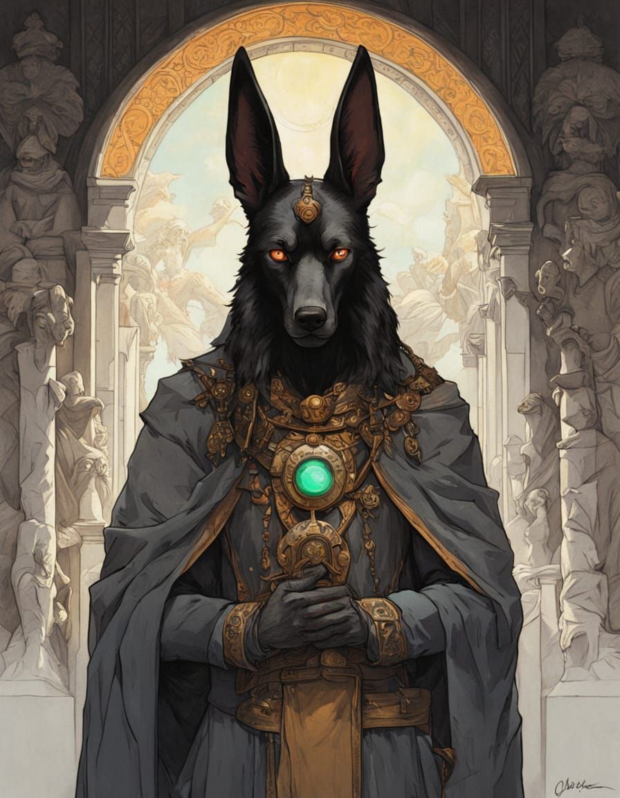 Anubis, Jackal God of the Dead, in Goya Oil Painting Style