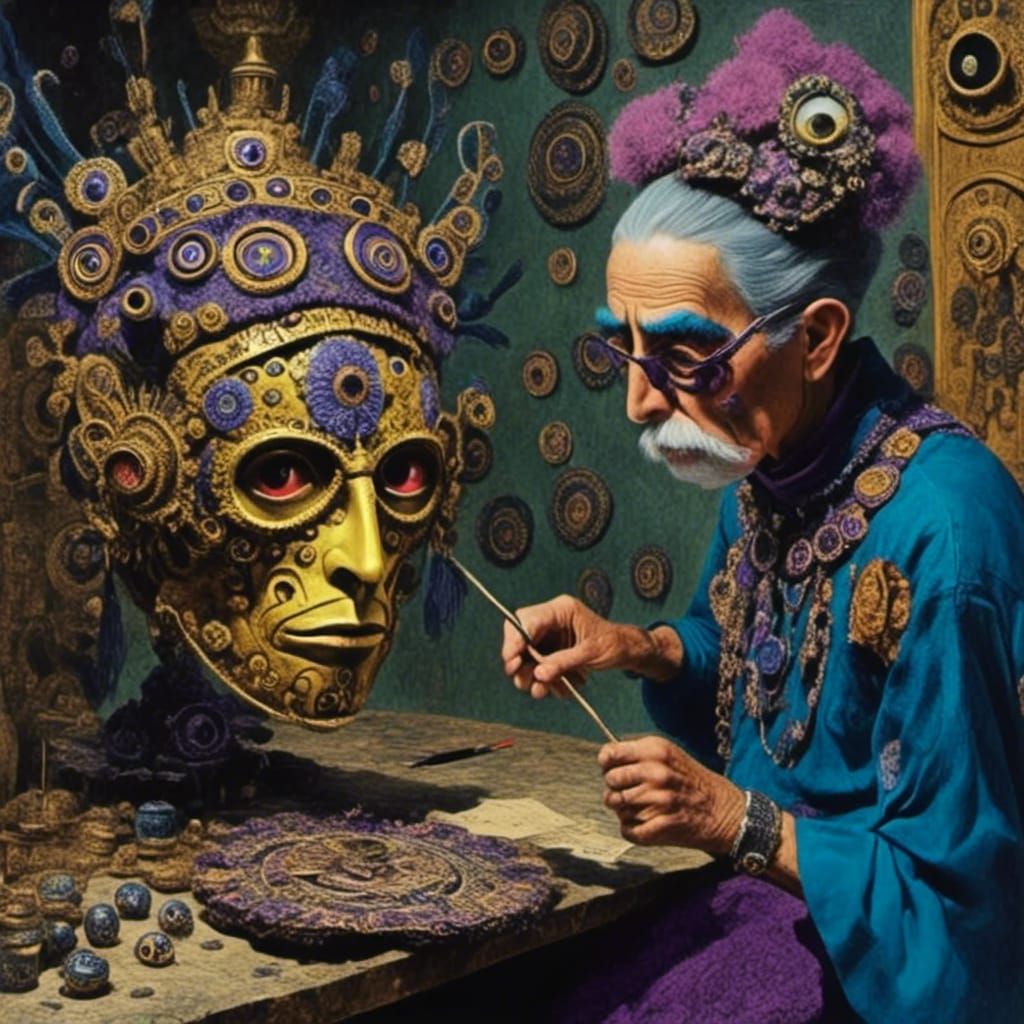 Mask Painting in Pueblo Style Oil Painting