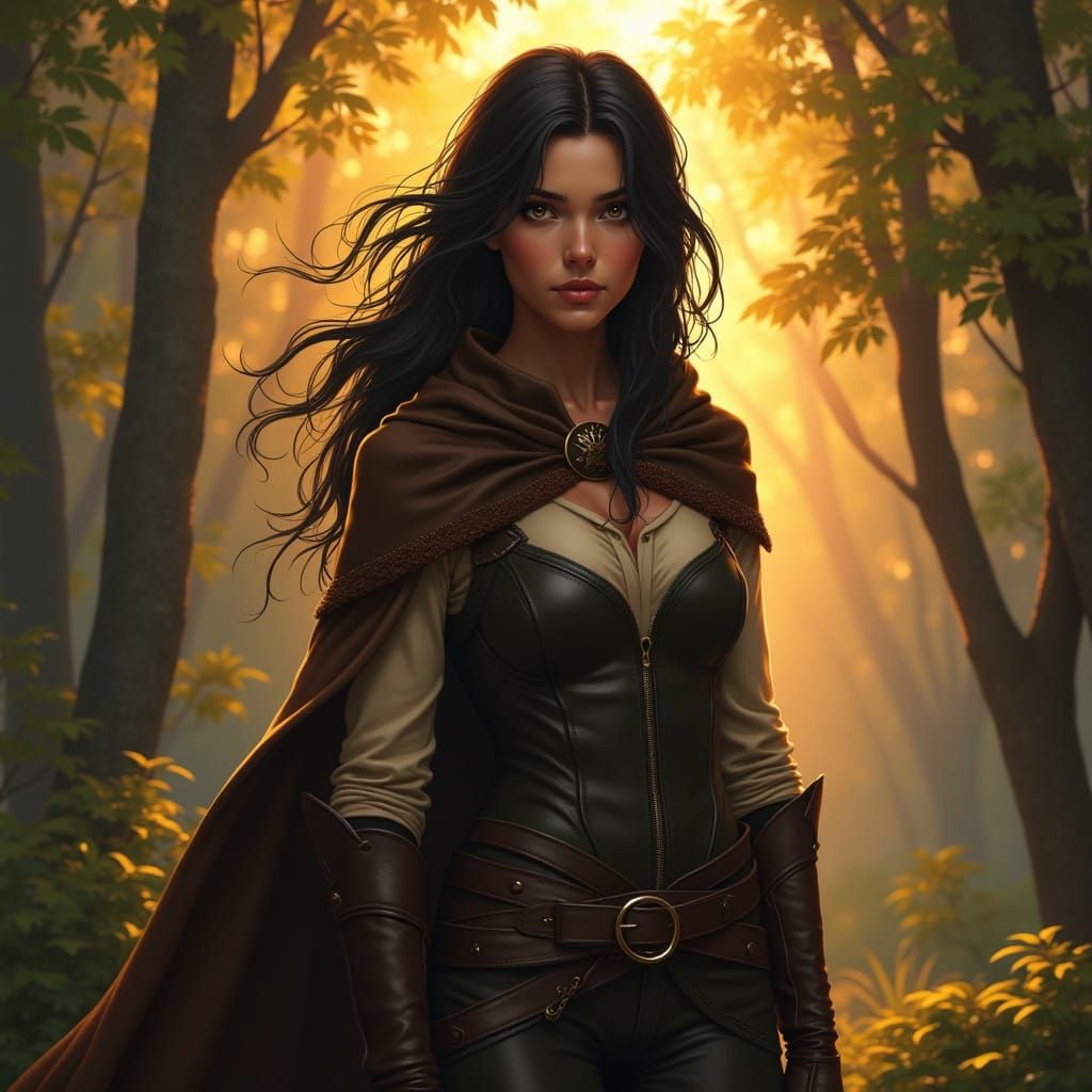 Ethereal Warrior in Sunset Forest