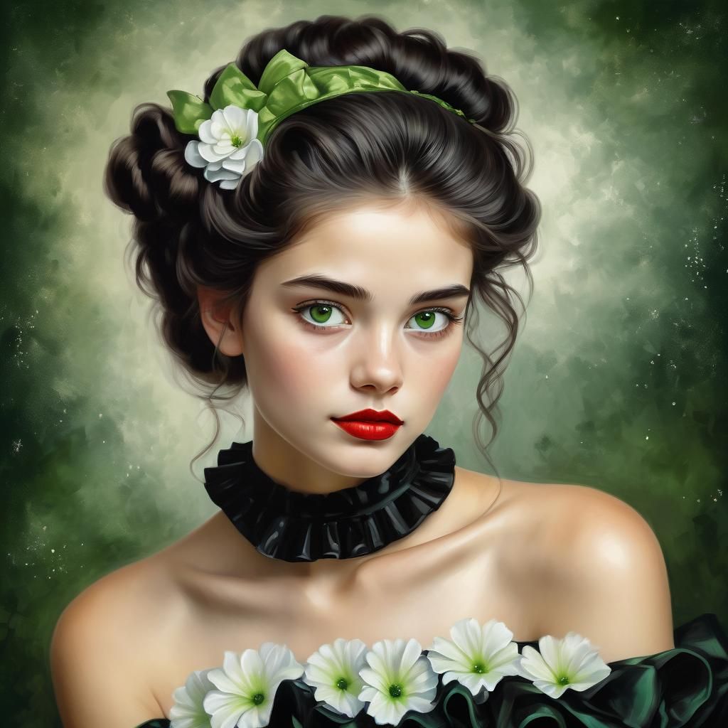 Serene Woman Portrait with Dark Hair in Oil Painting