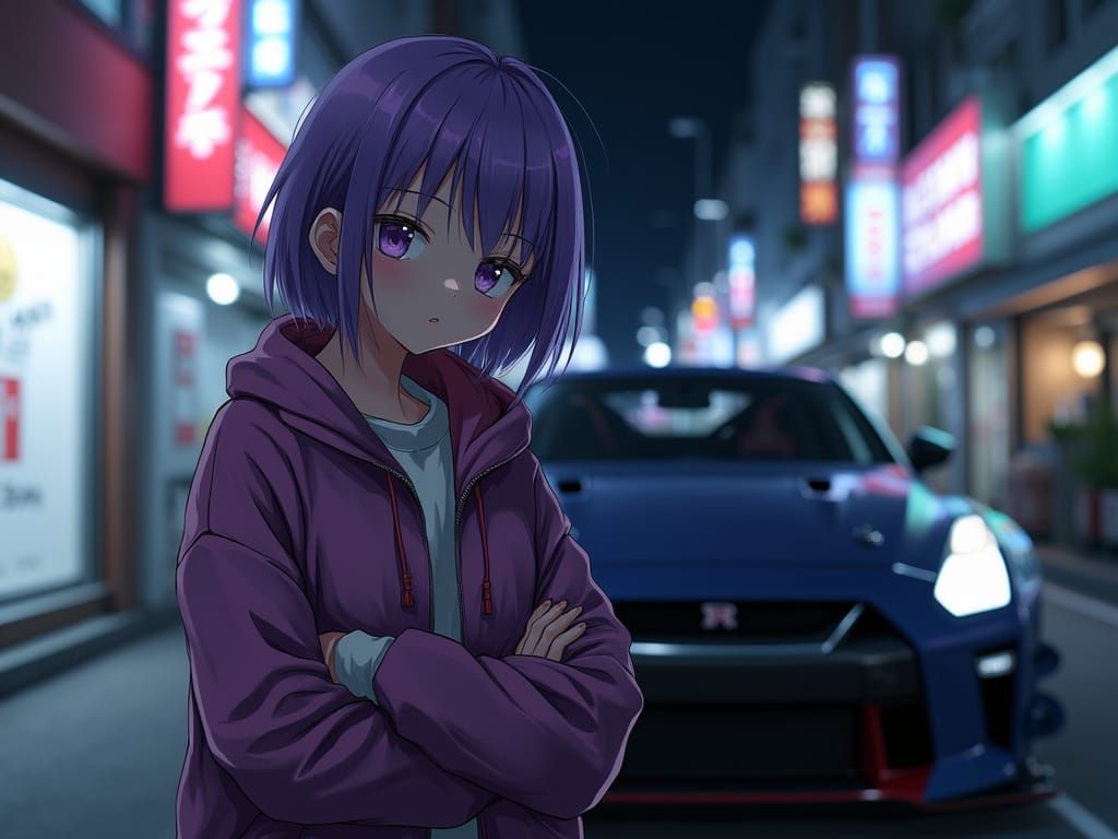 Anime-Inspired Tokyo Nighttime Scene with GT-R R35 GT3