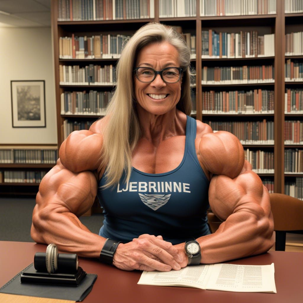 Muscular Librarian in Local Library