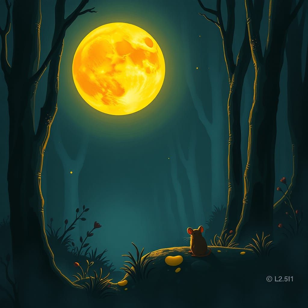 Mouse in Cheese Moonlit Forest