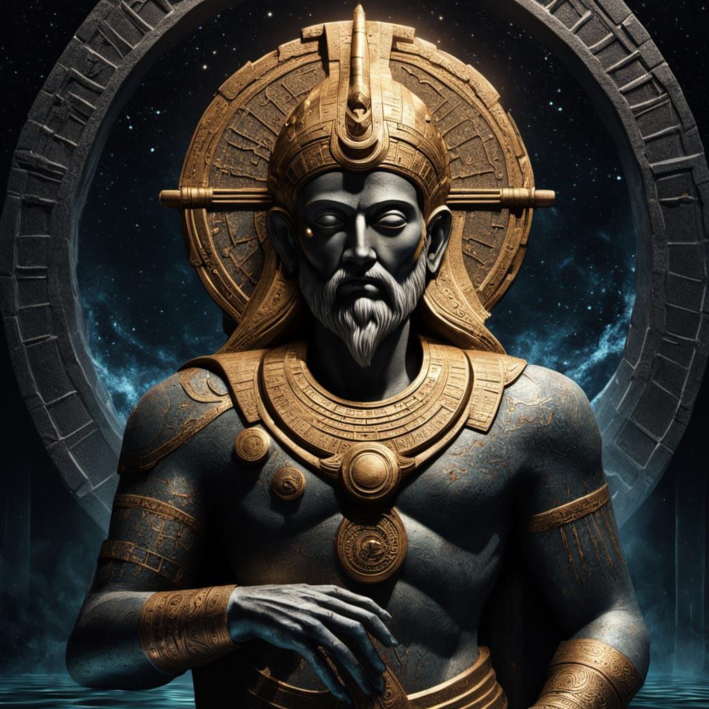 Sumerian God Enki by Obsidian Spring in Ziggurat