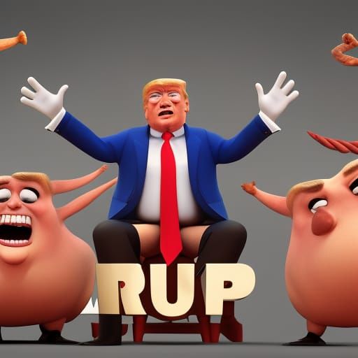 Donald Trump with Meat Men: 3D Digital Art