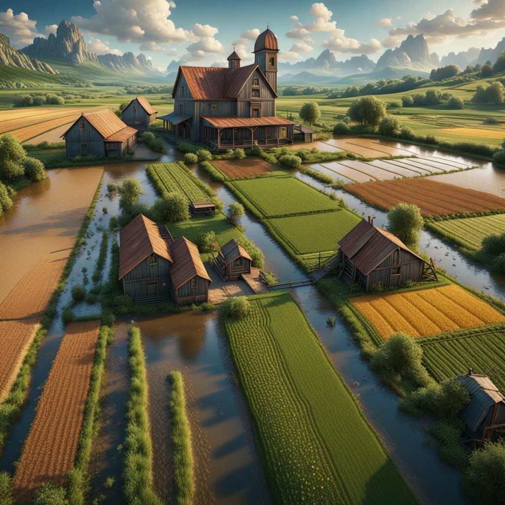Detailed Matte Painting of Summer Farmland