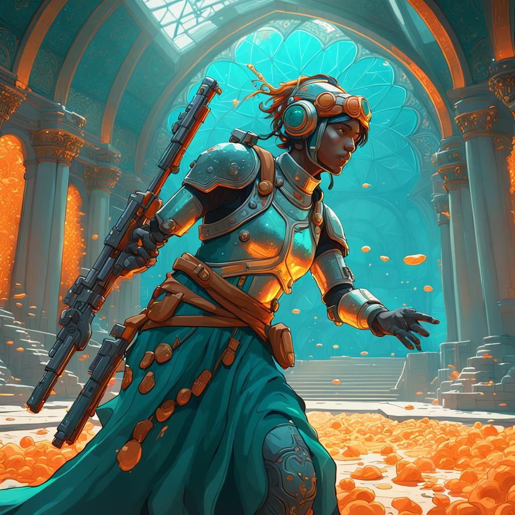 Battle Scene in Art Nouveau Style